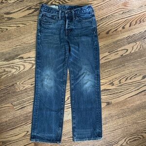 Abercrombie & Fitch Dark Blue Straight Jeans - button fly, classic, school, play